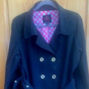 Women's Isaac Mizrahi Live Double Breasted Jacket Coat Belted Trench Black Sz:XL